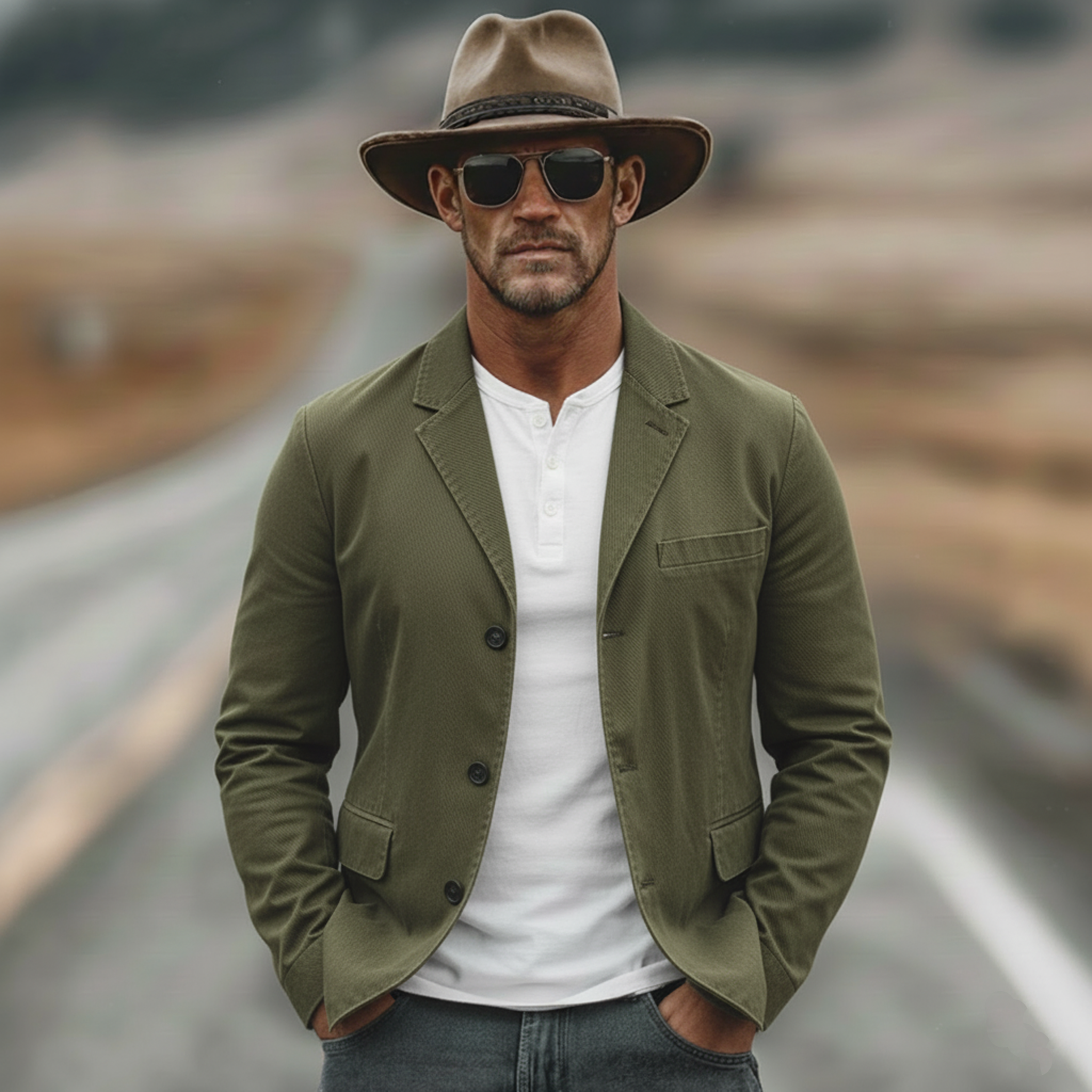 Men's Classic Casual Lightweight Twill Cotton Blazer MTZ0980A3K