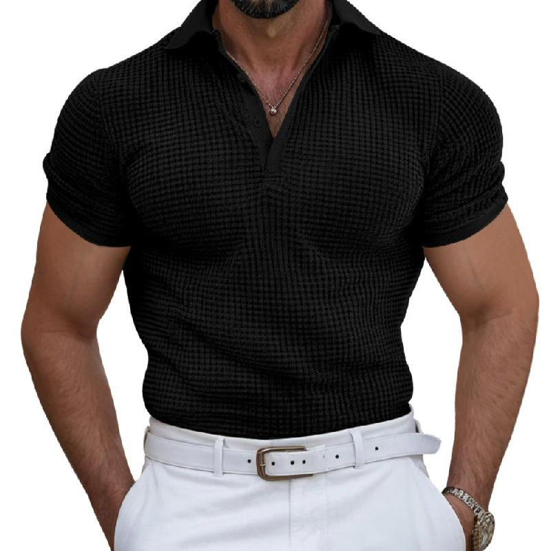 Men's Casual Waffle Lapel Slim Fit Short Sleeve Polo Shirt 17874542M