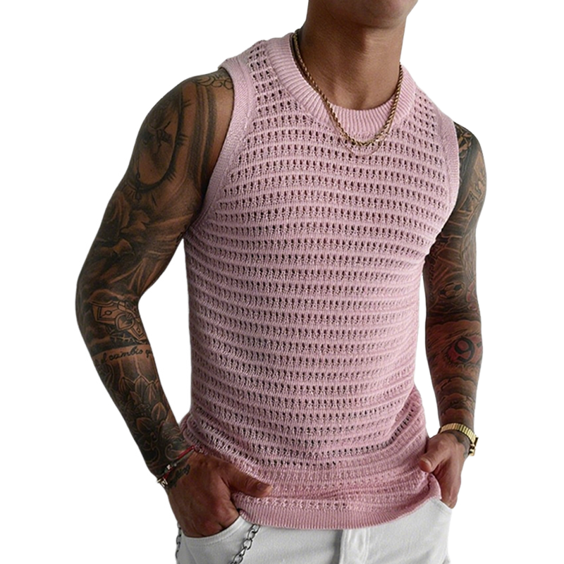 Men's Hollow Out Knit Round Neck Sleeveless Tank Top MTA0289G8Z