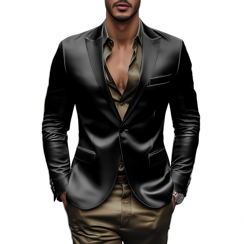 Men's Vintage Elegant Solid Color Satin Peak Lapel Single-breasted Slim-fit Blazer MTA0863H1M