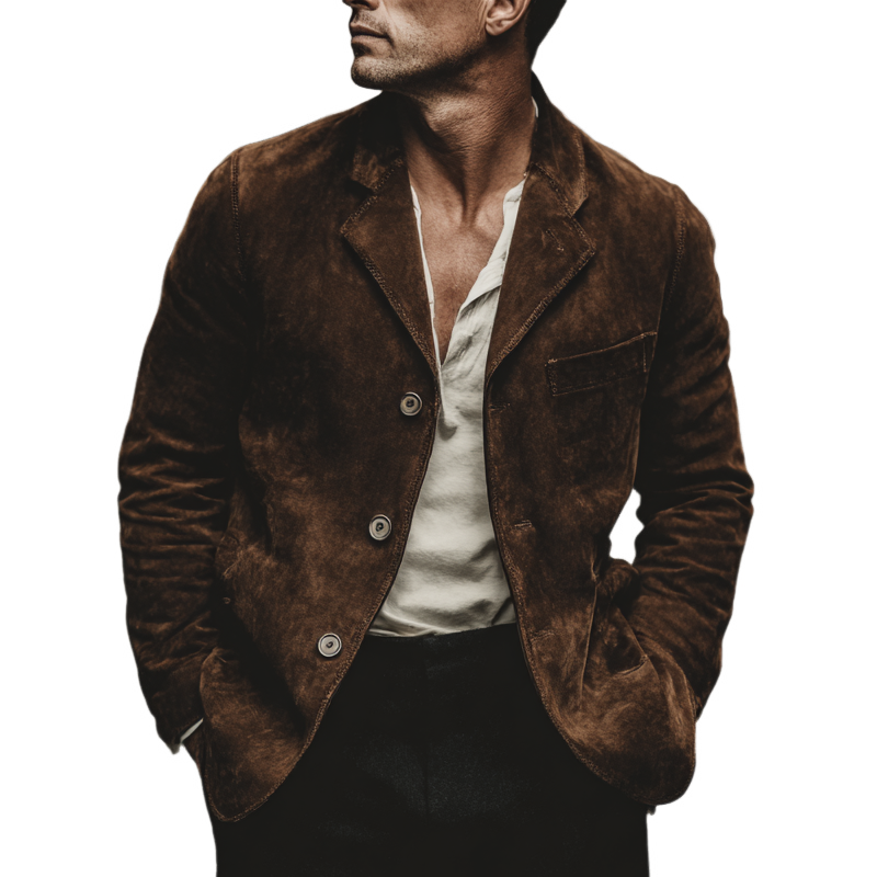 Men's Vintage Solid Color Faux Suede Single-Breasted Blazer MTA1501H6X