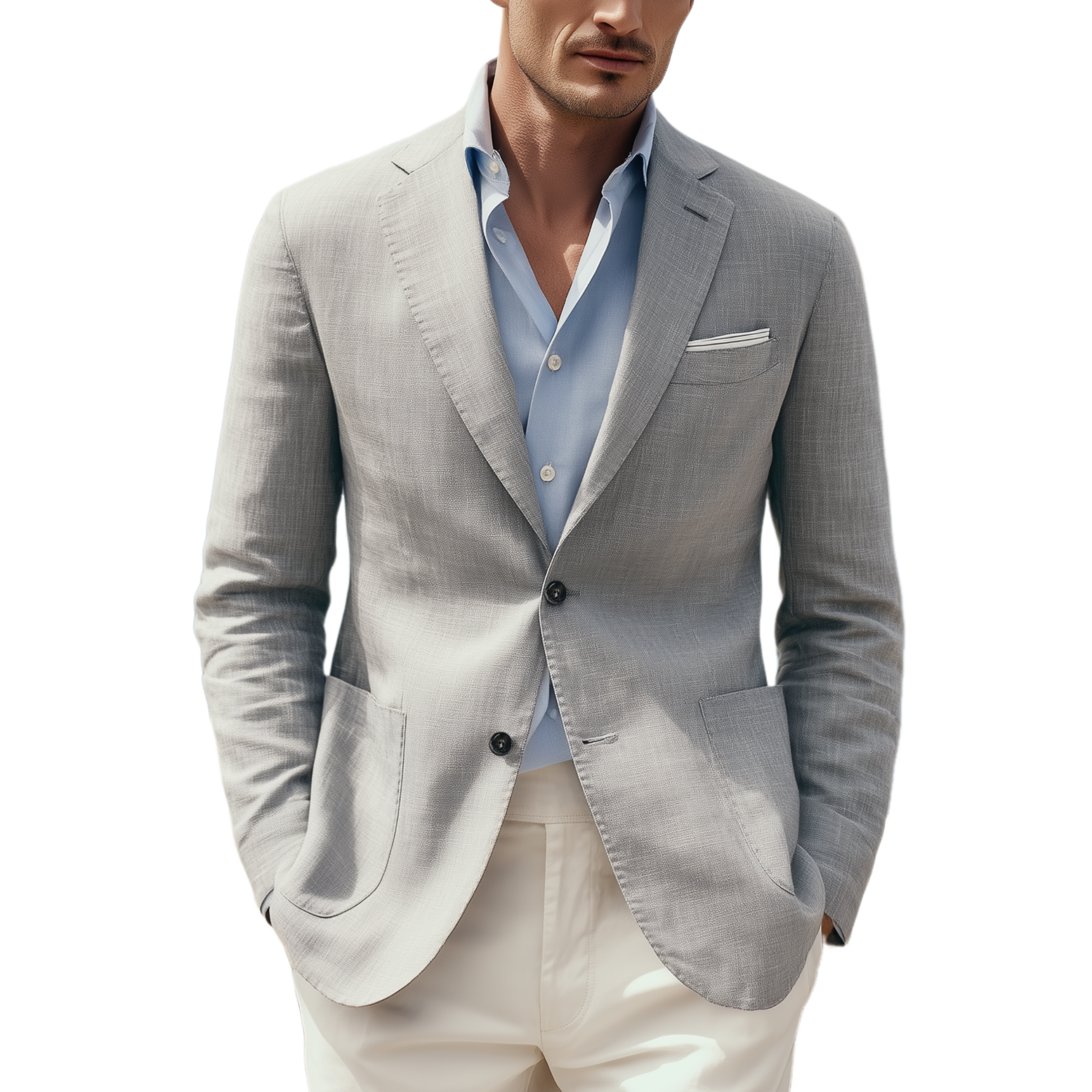 Men's Classic Casual Cotton And Linen Blend Textured Single-breasted Blazer MTA0426H0K