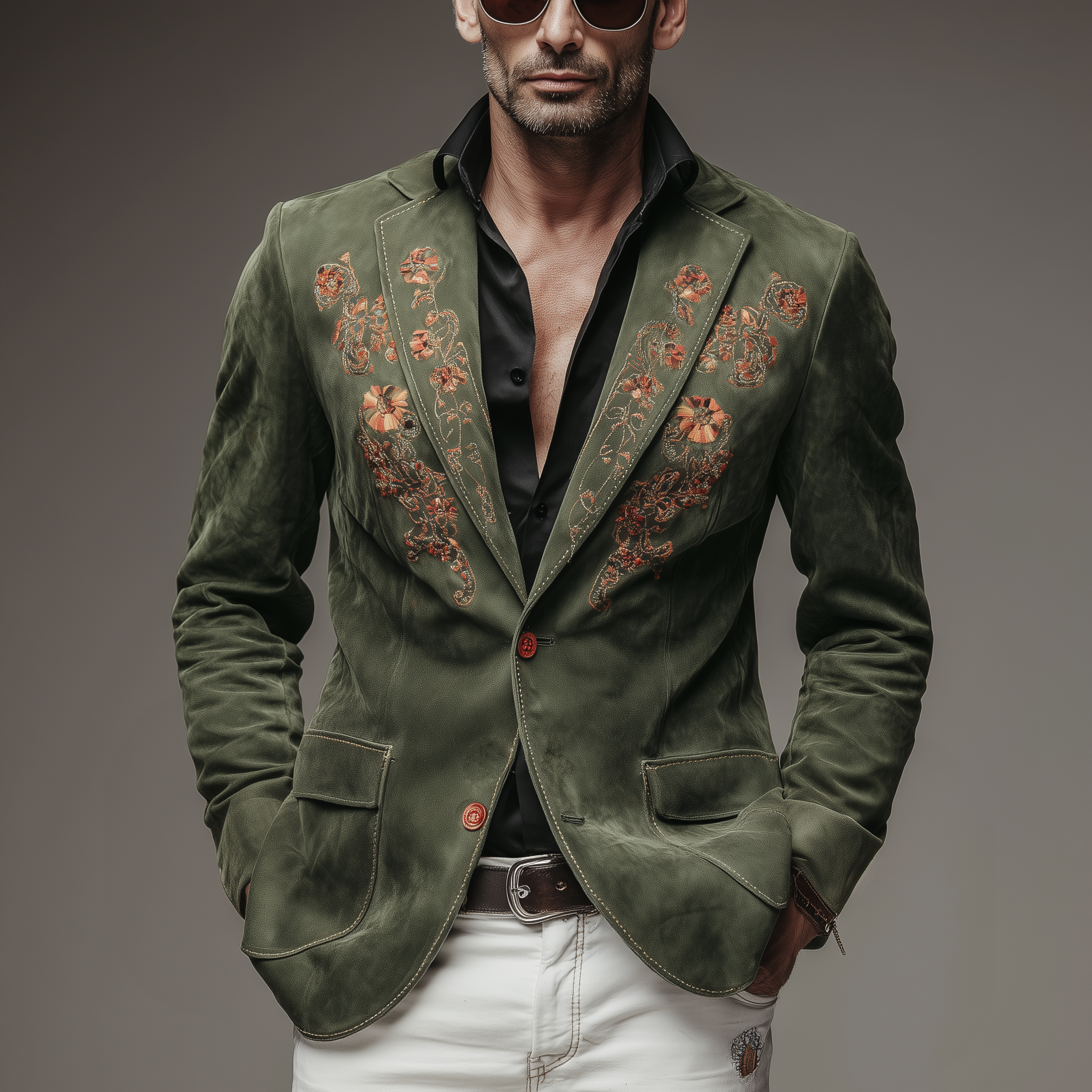 Men's Classic Vintage Embroidered Suede Single-Breasted Blazer MTA1928H7K