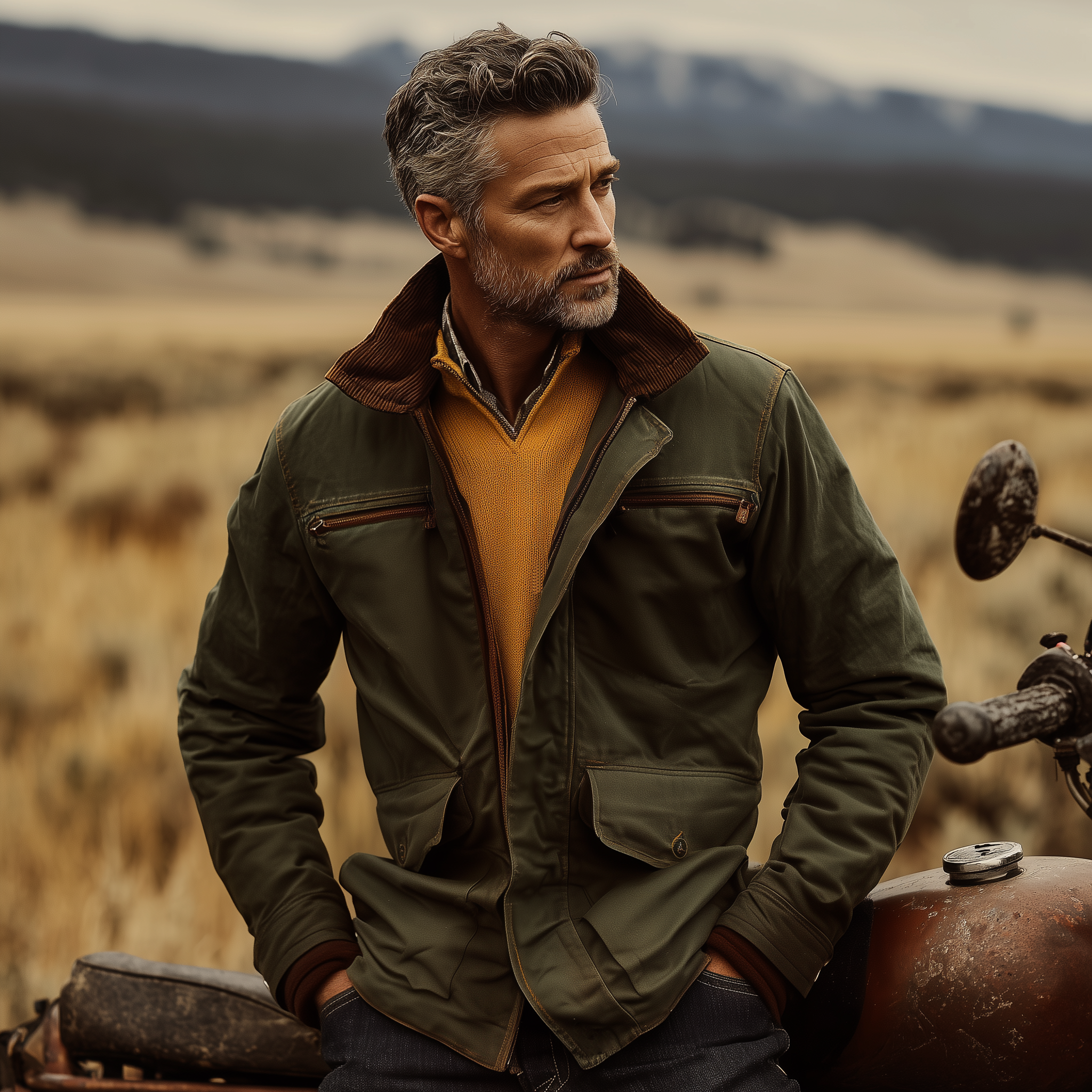 Men's Classic Western Style Corduroy Collar Multi-Pocket Zipper Cotton Blend Jacket MTA0547I5K