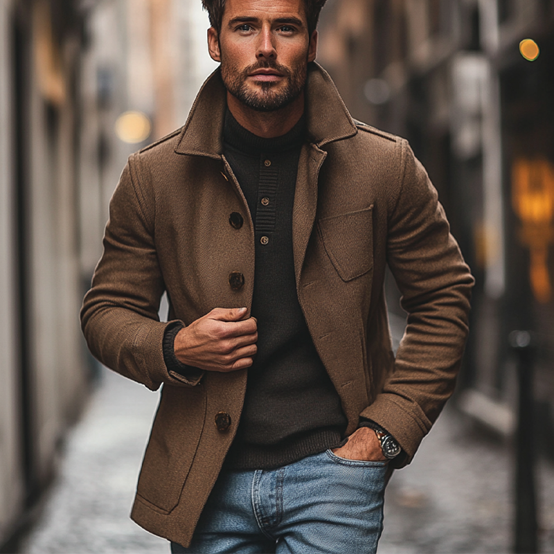 Men's Solid Color Imitation Wool Blend Lapel Single-breasted Jacket MTA2848I2X