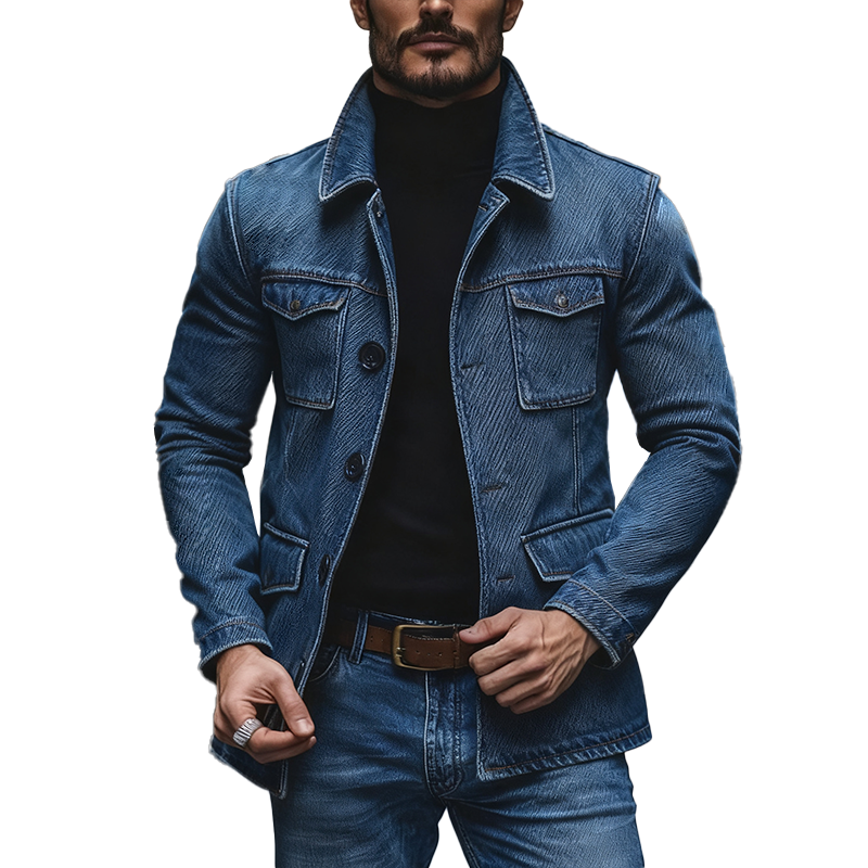 Men's Winter Retro Washed Textured Denim Jacket MTA0464K2P