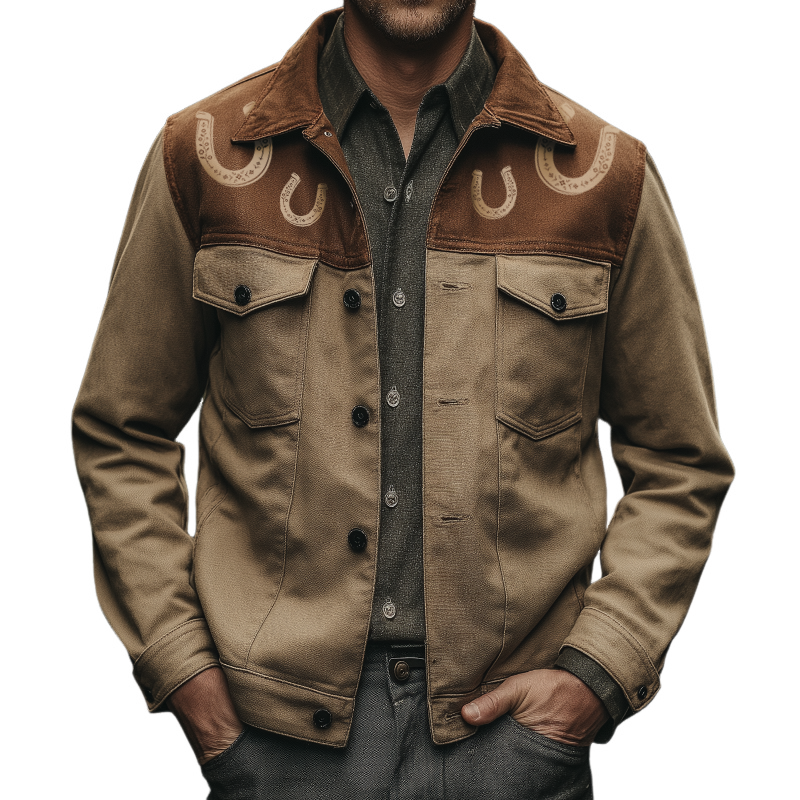 Men's Vintage Casual Western Style Canvas Washed Lapel Jacket MTA1569H2TO