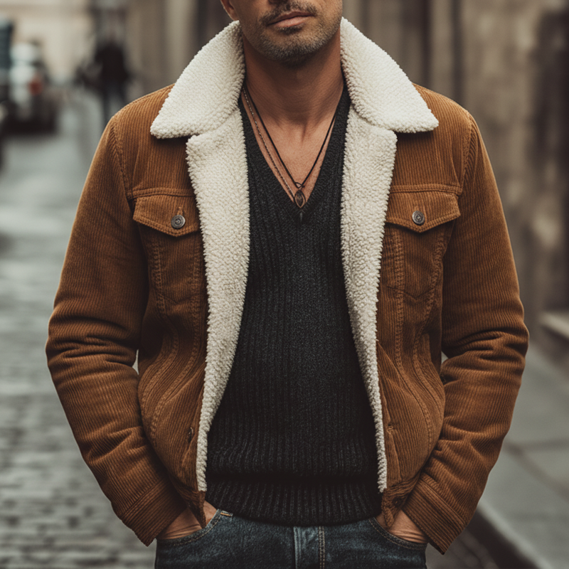 Men's Classic Corduroy Shearling Lined Button-Up Jacket MTA0411K2U