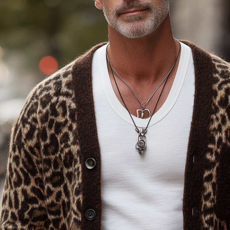 Men's Vintage Leopard Knit Button Cardigan MTA1478H8U