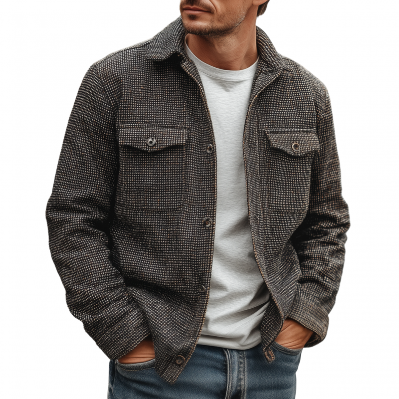 Men's Fashion Plaid Lapel Chest Pocket Single Breasted Slim Fit Western Long Sleeve Shirt Jacket MTA1739G6M