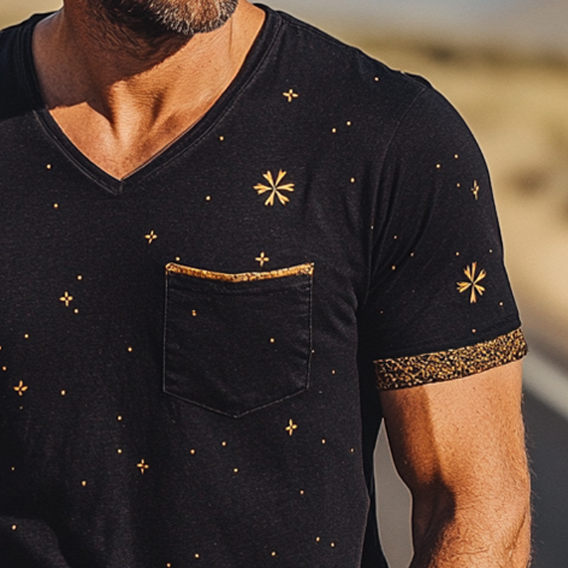 Men's Four Leaf Clover Print V-Neck Short Sleeve T-Shirt MTA0926F8X