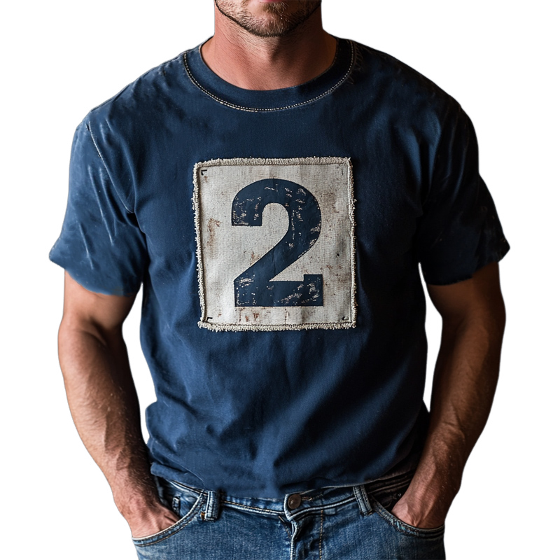 Men's Dark Blue Printed Casual Short-sleeved T-shirt 70758406U