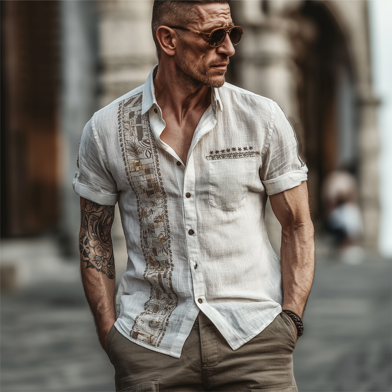 Men's Retro Geometric Short Sleeve Lapel Shirt MTA0379G8X