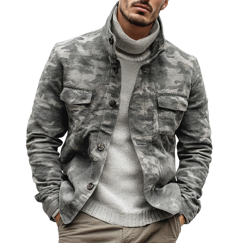 Men's Camouflage Stand Collar Single Breasted Casual Jacket MTA1843H5Z