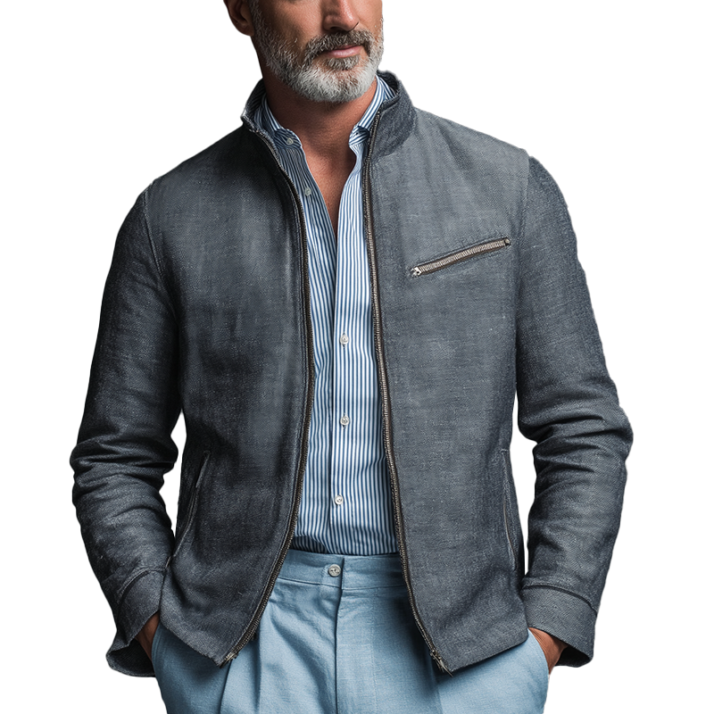 Men's Slub Linen Zip-Up Long Sleeve Jacket MTA1864H2P