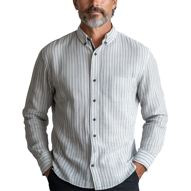 Men's Striped Cotton And Linen Long-Sleeved Shirt MTA2867G2P