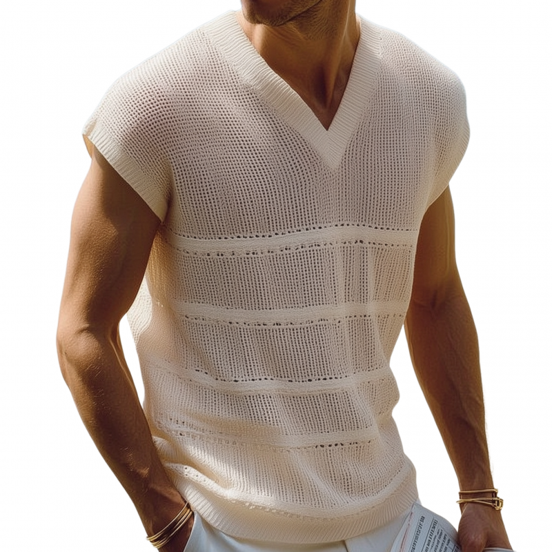 Herre Uformell V-hals Slim Fit Ensfarget Hul Strikkevest MTA0729G7M