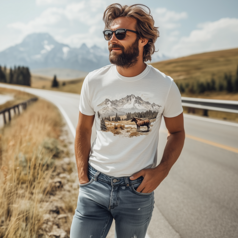 Men's Casual Yellowstone Park Series Printed Cotton Short Sleeve T-Shirt 47208638K