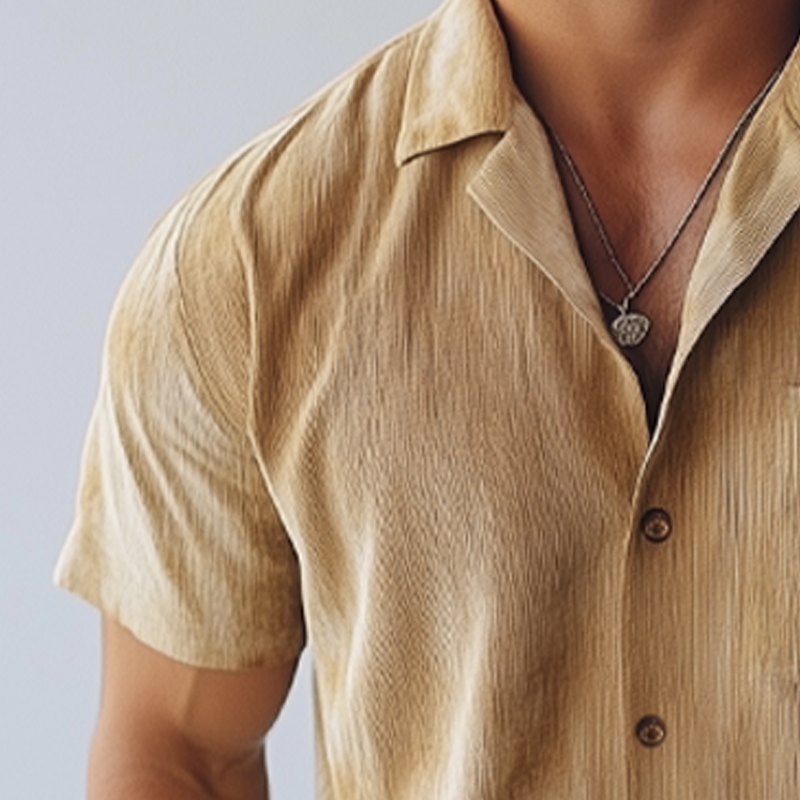 Men's Summer Textured Printed Short Sleeve Shirt MTA0960F6U