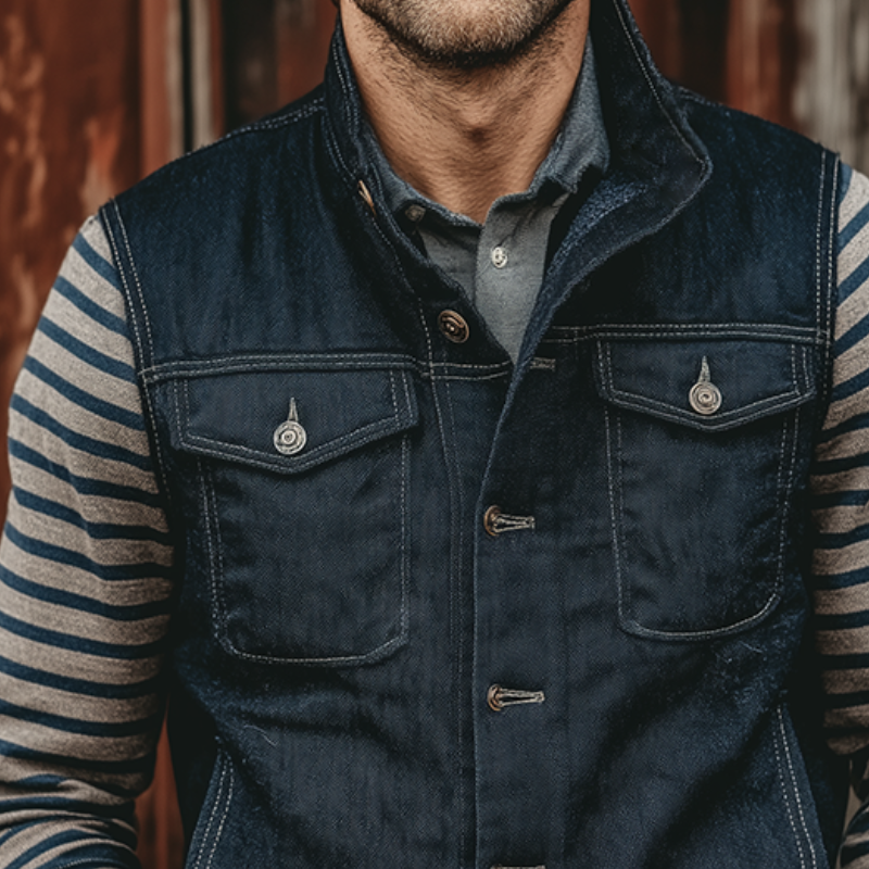 Men's Retro Casual Lapel Denim Washed Vest MTA2749K8TO