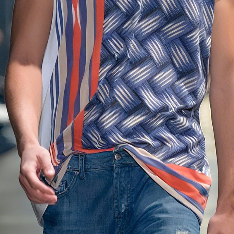 Men's Spring And Summer Fashion Casual Chiffon Printed Round Neck Tank Top MTA0407G7K