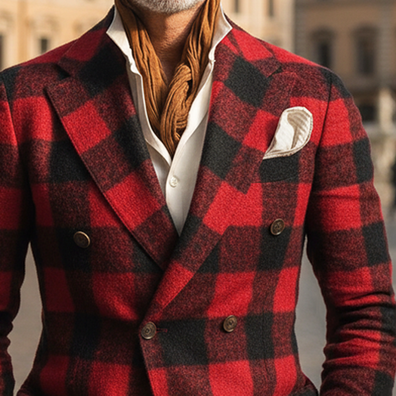 Men's Classic Plaid Double-Breasted Jacket MTA1939I3U