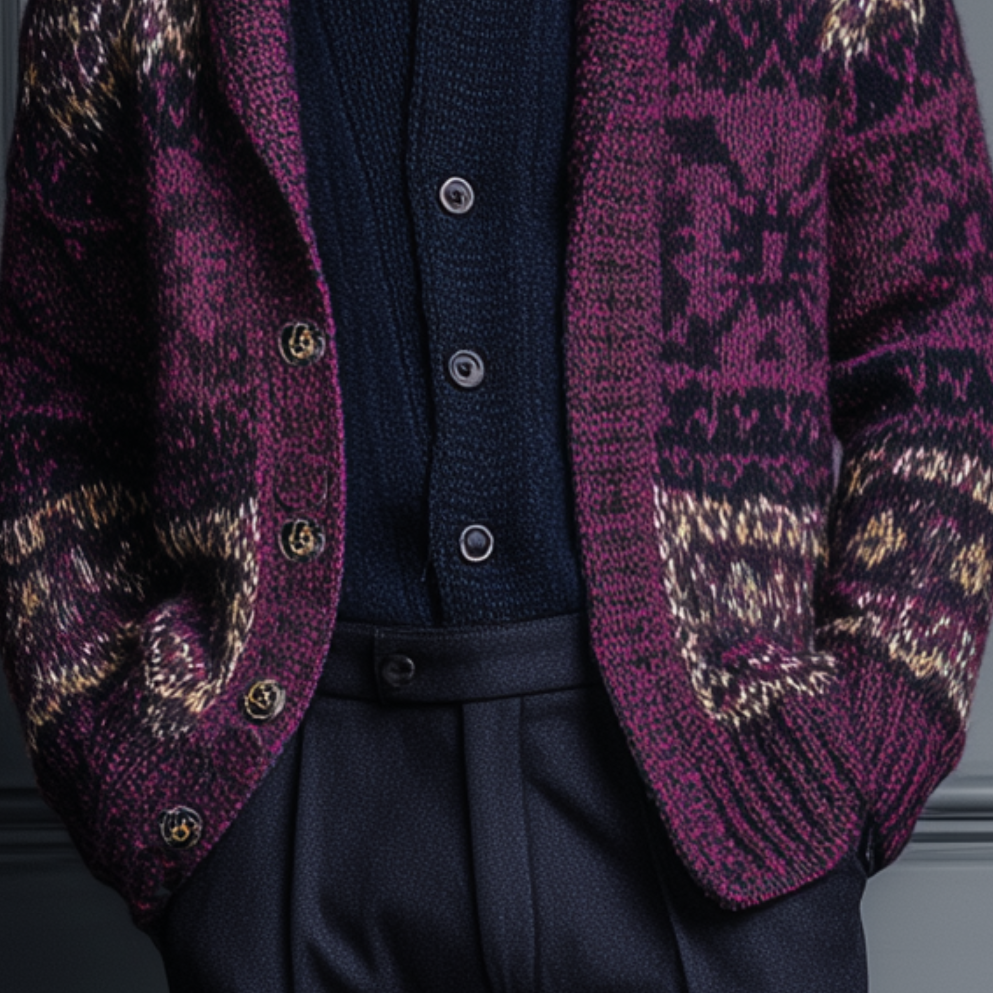 Men's Classic American Casual Contrast Jacquard Knit Cardigan MTA0426I7K