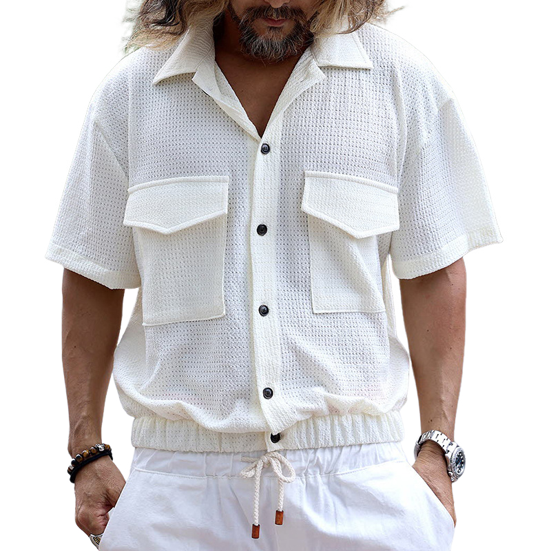 Men's Classic Casual Fashion Waffle Waist Short Sleeve Shirt 45261999K