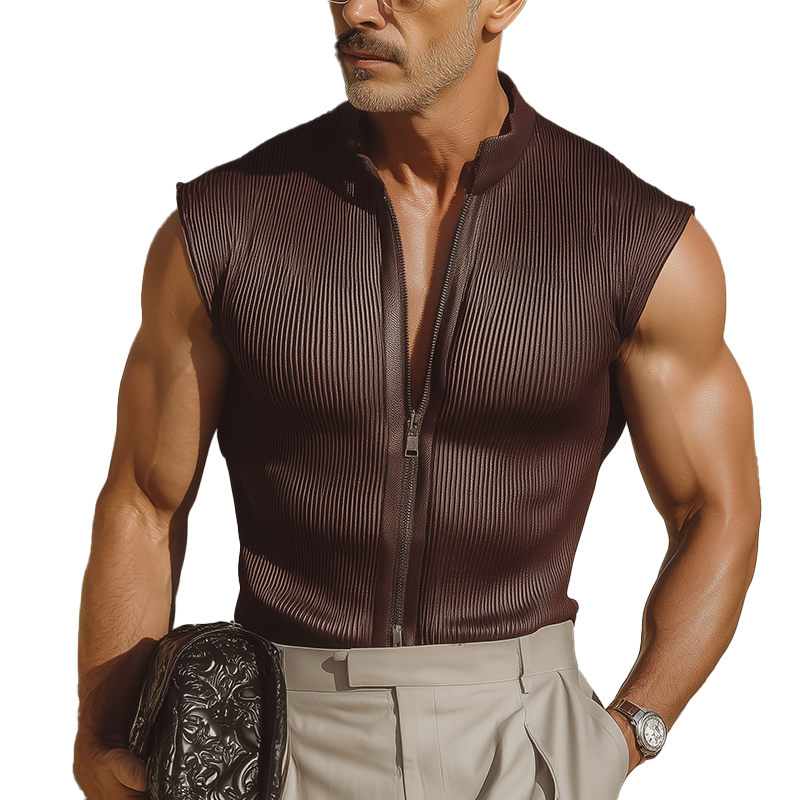 Men's Summer Fashion Striped Textured Fabric Sleeveless Tank Top MTA2008F3P