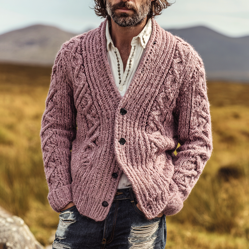 Men's Cable Knit V Neck Single Breasted Cardigan MTA0266I8Z
