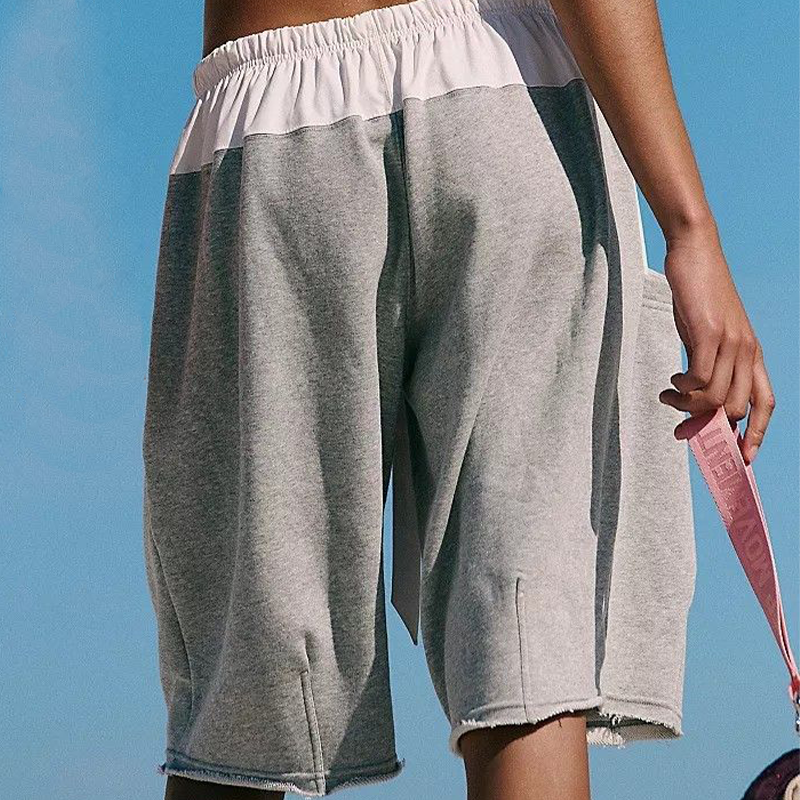Men's Spring And Summer Casual Cotton Blended Stitching Knitted Terry Cloth Elastic Waist Design Shorts MTA1366F9K