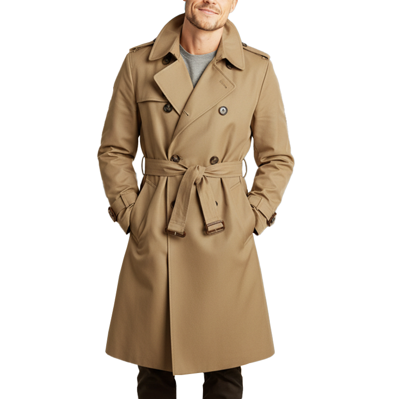 Men's Autumn Fashion Twill Cotton Double-Breasted Trench Coat (Including Belt) MTA1008J0P
