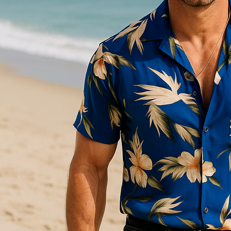 Men's Summer Vacation Style Polyester Blend Printed Short Sleeve Shirt MTA1082F3P