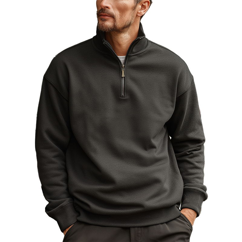 Men's Simple Half-Zip Cotton And Linen Stand-Up Collar Polo Shirt MTA0722H4P