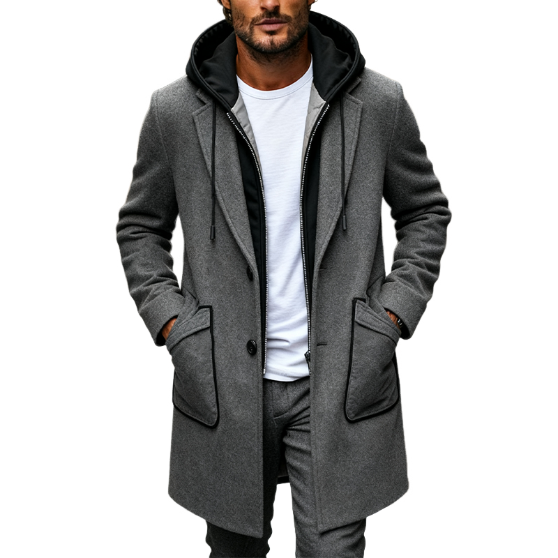 Men's Solid Color Faux Wool Mid-length Coat MTA2983J9X