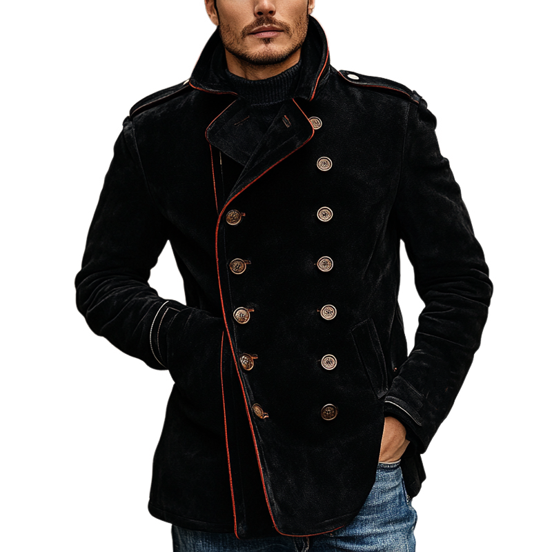 Men's Double-breasted Faux Suede Jacket With Contrasting Panels MTA1391I8X