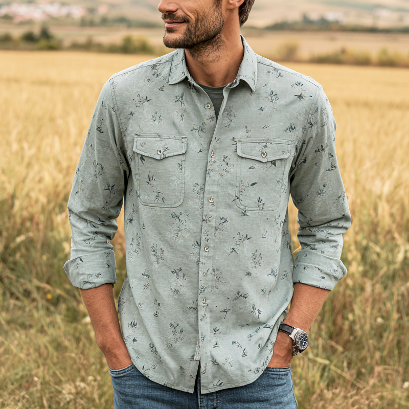 Men's Country Style Print Lapel Long Sleeve Shirt MTA0925I9Z