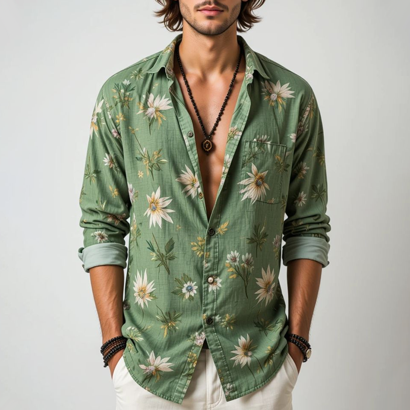 Men's Floral Lapel Long Sleeve Shirt MTA3033G2Z