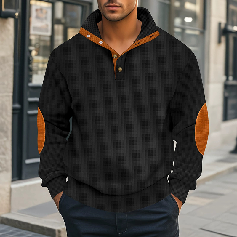Men's Waffle Panel Contrast Color Stand Collar Pullover Sweatshirt MTA0457H2X