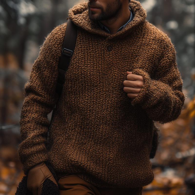 Men's Vintage Casual Knit Button Hoodie MTA1817I9TO