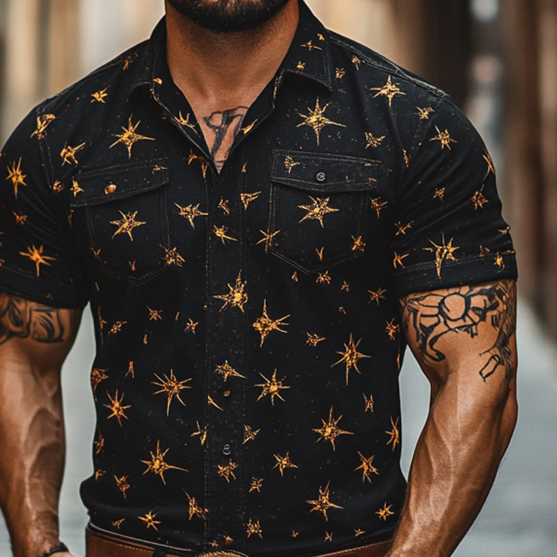 Men's Western Cowboy Star Print Short Sleeve Shirt MTA2993D7X