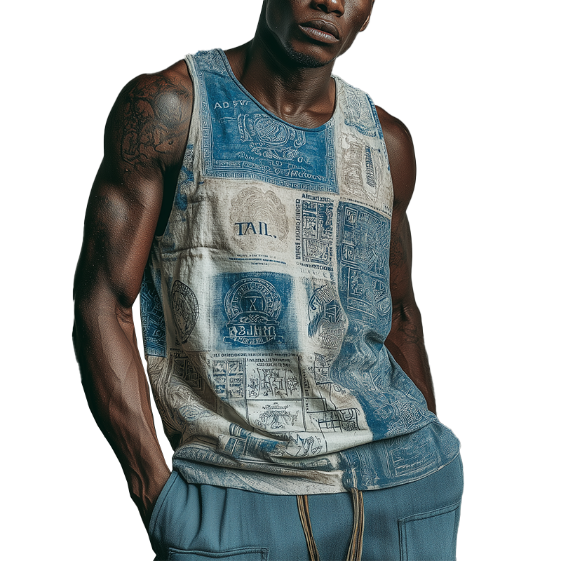 Men's Summer Fashion Stamp Printed Cotton Blended Tank Top MTA0383G8P
