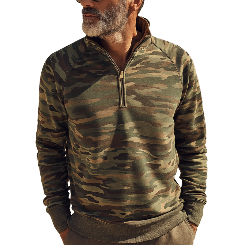 Men's Fashion Camouflage Print Half-Zip Polo Shirt MTA1448H9P