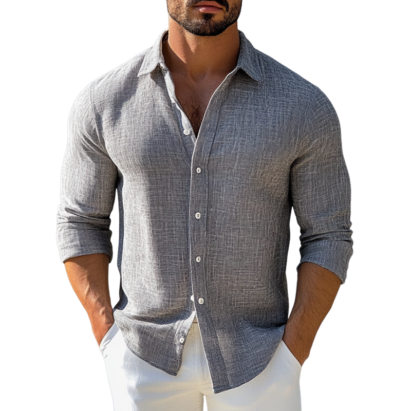 Men's Texture Print Casual Long Sleeve Shirt MTA3187G7X