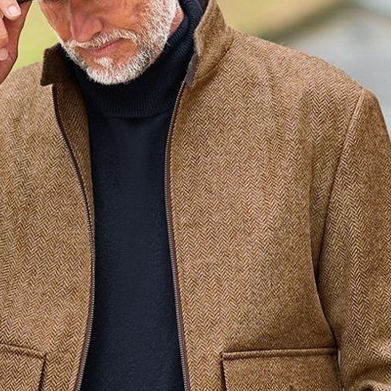 Men's Retro Stand Collar Herringbone Blend Zipper Jacket MTA0437L8X