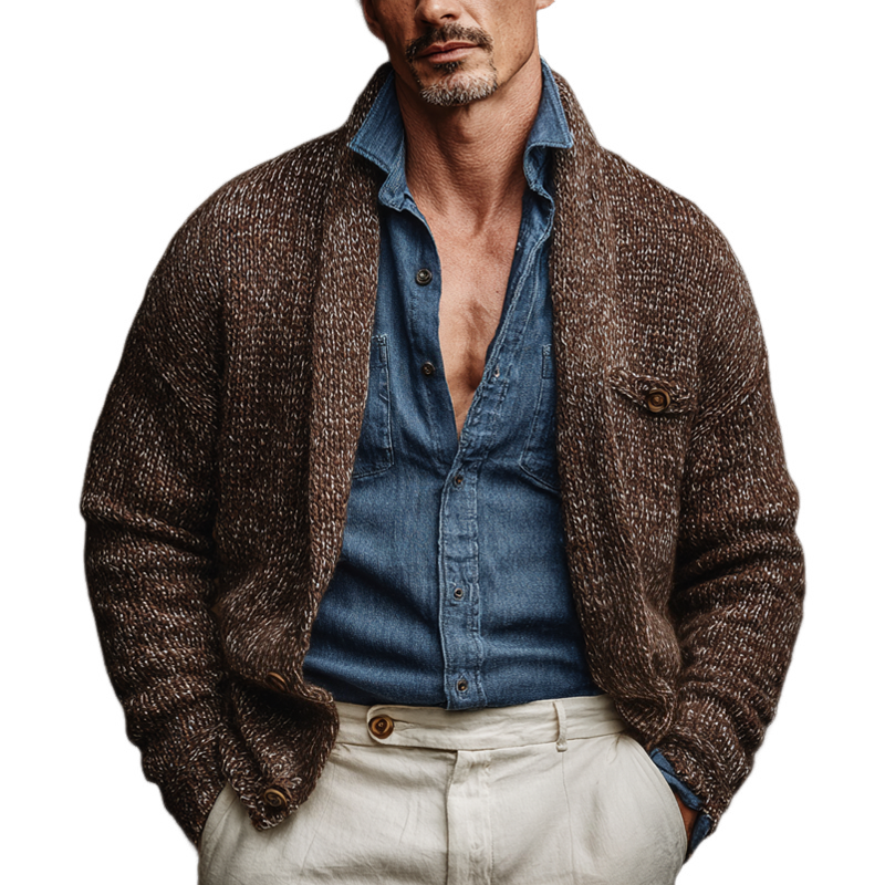 Men's Knitted Shawl Collar Single Breasted Casual Cardigan MTA1586I3Z