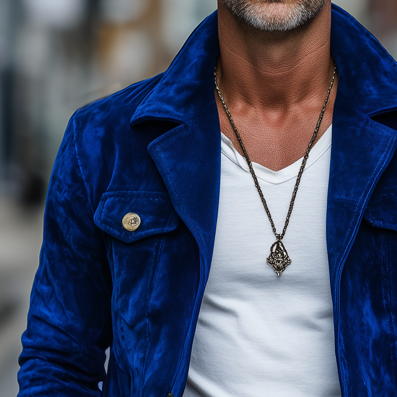 Men's Spring And Autumn Vintage Klein Blue Suede Jacket MTA1817H1U