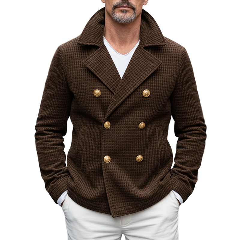 Men's Textured Lapel Double-Breasted Solid Color Retro Jacket MTA0879K1X