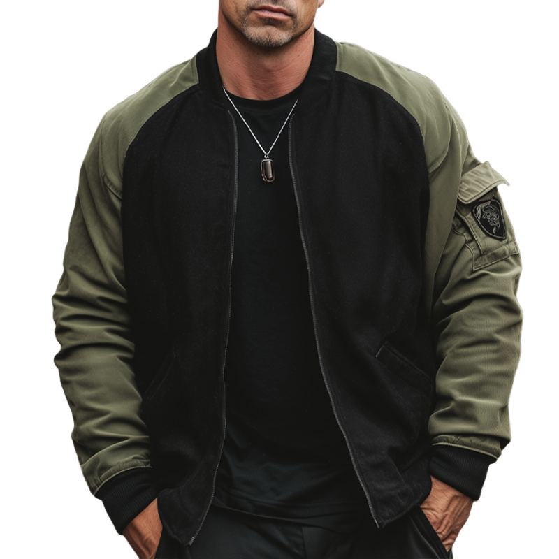 Men's Classic Colorblock Cotton Zipper Baseball Jacket MTA1947H7U
