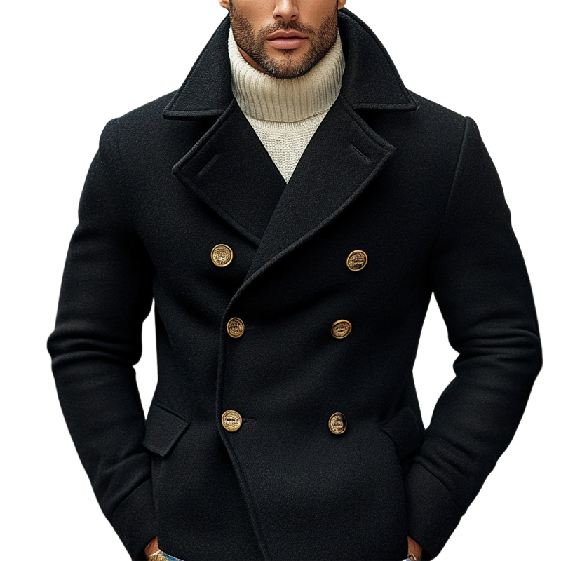 Men's Solid Color Faux Wool Double-breasted Lapel Jacket MTA1128J3X